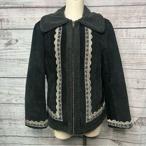 White Stag Large 12/14 Boho Suede Leather Jacket Embroidered Coat Y2K Penny Lane